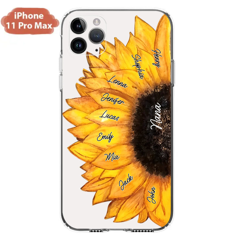 Personalized Sunflower Grandma Phone Case - Up to 9 Kids - Mother's Day Gift Idea for Mom/Grandma