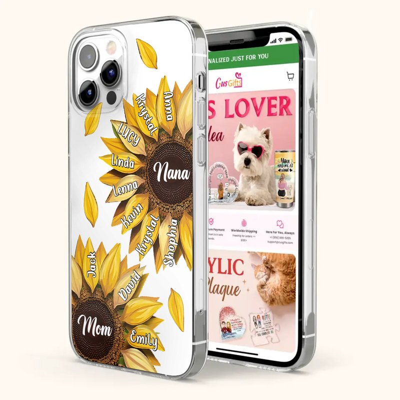 Personalized Sunflower Grandma Phone Case - Up to 11 Kids - Mother's Day Gift Idea for Mom/Grandma -  Case For iPhone/Samsung