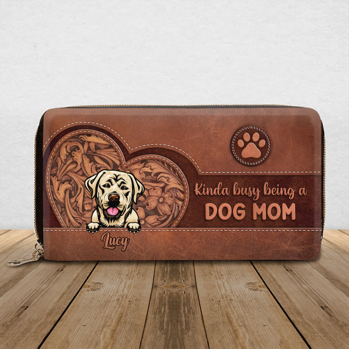 Personalized Pet Mom Long Wallet - Gift Idea For Dog/Cat Mom - Up to 4 Pets - Kinda Busy Being A Dog Mom