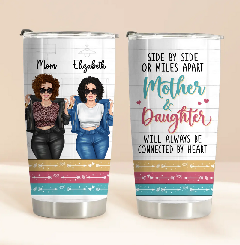 Personalized Mother & Daughter Always Be Connected By Heart Tumbler - Best Mother's Day Gift Idea