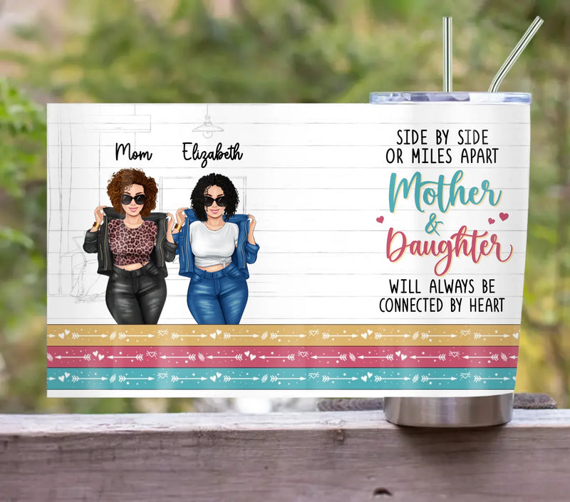 Personalized Mother & Daughter Always Be Connected By Heart Tumbler - Best Mother's Day Gift Idea
