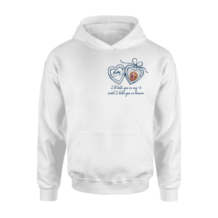 Personalized Memorial Pet Heart Locket T-Shirt/ Sweatshirt/ Hoodie - Gift Idea For Dog Lovers - I'll Hold You In My Heart