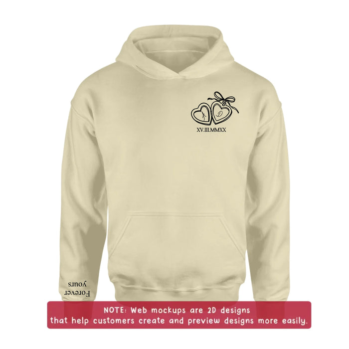 Custom Personalized Heart Locket Embroidered Hoodie For Couple