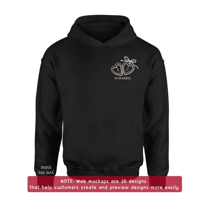 Custom Personalized Heart Locket Embroidered Hoodie For Couple
