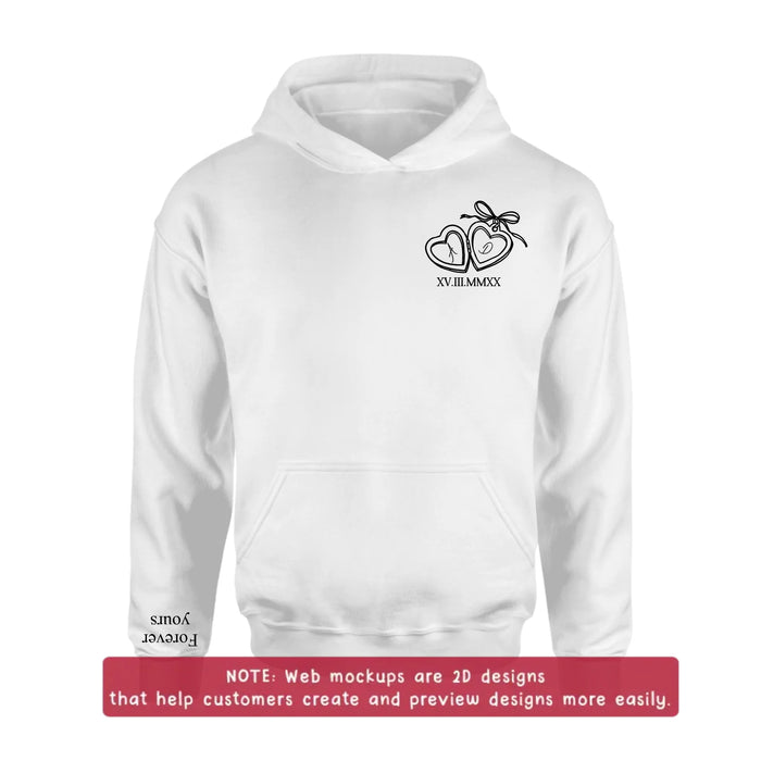 Custom Personalized Heart Locket Embroidered Hoodie For Couple