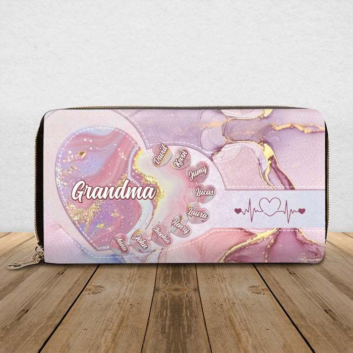 Personalized Grandma Long Wallet - Best Mother's Day Gift for Grandma & Mother - Up To 9 Kids