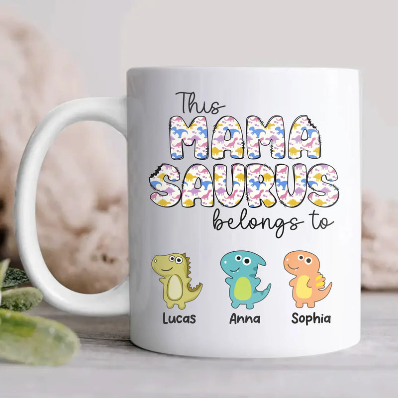 Personalized Mamasaurus Coffee Mug - Mother's Day Gift For Mom/ Grandma - Up to 7 Kids