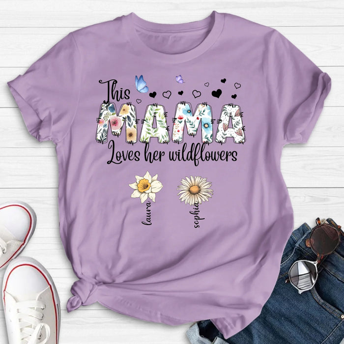 Personalized Mother Shirt/Hoodie - Up to 7 Kids - Mother's Day Gift Idea for Grandma/Mom - This Mama Loves Her Wildflowers