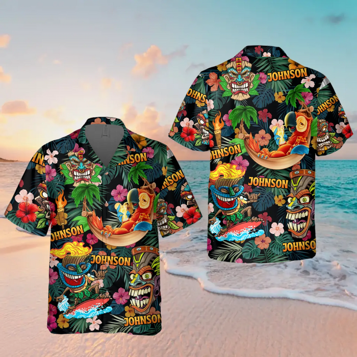 Personalized Hawaiian Shirt - Custom Tiki Tropical Design With Name - Beach Party Aloha Shirt for Men and Women