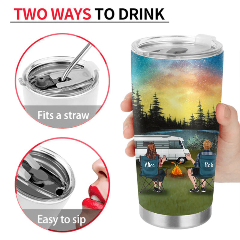 Personalized Camping Tumbler - Single/Couple With Up to 6 Pets - Gift Idea For Camping Lover/Valentine's Day - Husband And Wife Camping Partners For Life