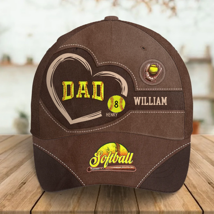 Personalized Softball Dad Custom Kid Names Classic Cap - Father's Day Gift Idea