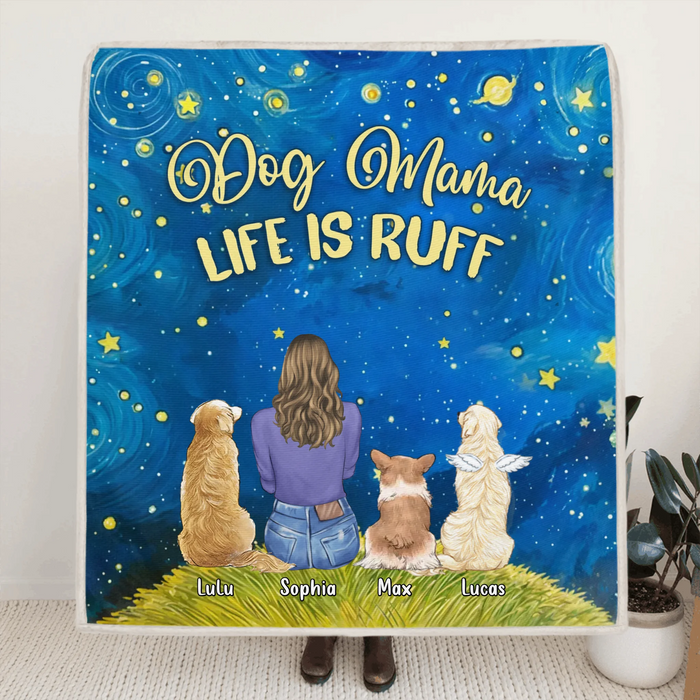 Personalized Dog Mom Quilt/ Fleece Blanket - Up to 3 Dogs - Mother's Day Gift Idea For Dog Lover - Dog Mama Life Is Ruff
