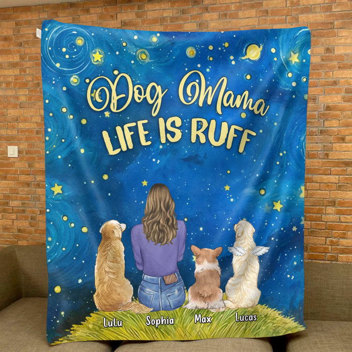 Personalized Dog Mom Quilt/ Fleece Blanket - Up to 3 Dogs - Mother's Day Gift Idea For Dog Lover - Dog Mama Life Is Ruff