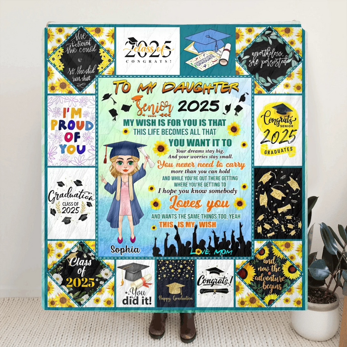 Custom Personalized Chibi Girl Graduation Blanket - Gift Idea For Graduation/ Daughter - I Hope That You Know Somebody Loves You