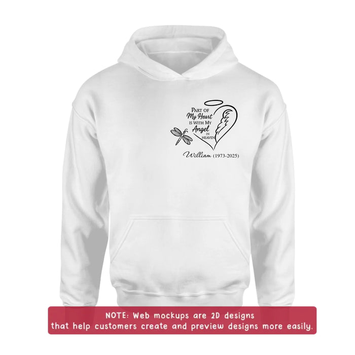 Personalized Memorial Embroidered T-Shirt/Sweater/Hoodie - Memorial Gift Idea - Part Of My Heart Is With My Angel In Heaven