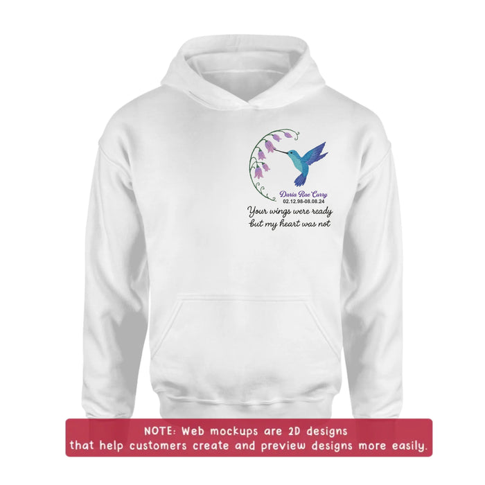 Custom Personalized Memorial Embroidered T-Shirt/ Sweater/ Hoodie - Memorial Gift Idea - Your Wings Were Ready But MY Heart Was Not