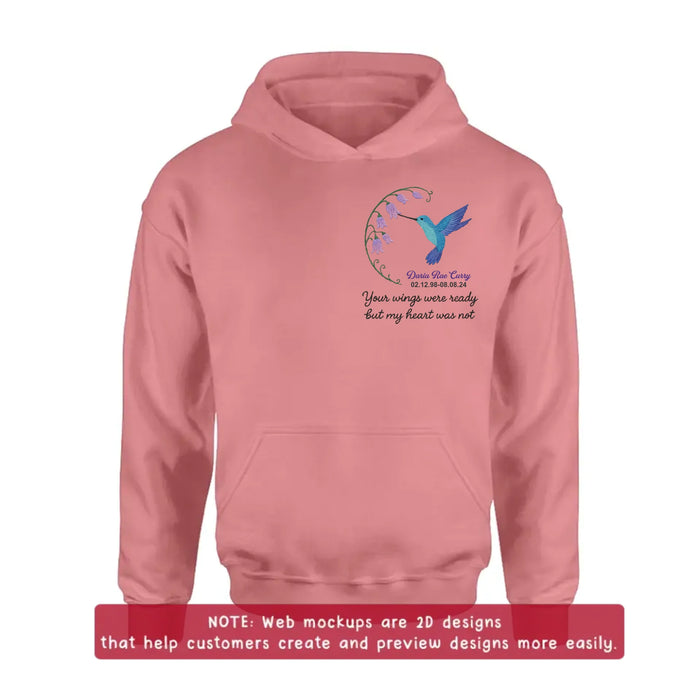 Custom Personalized Memorial Embroidered T-Shirt/ Sweater/ Hoodie - Memorial Gift Idea - Your Wings Were Ready But MY Heart Was Not