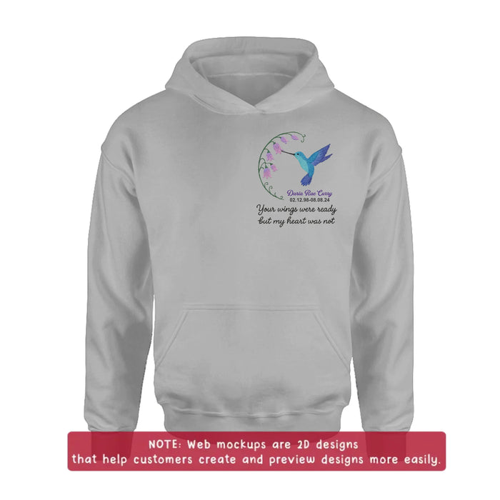 Custom Personalized Memorial Embroidered T-Shirt/ Sweater/ Hoodie - Memorial Gift Idea - Your Wings Were Ready But MY Heart Was Not