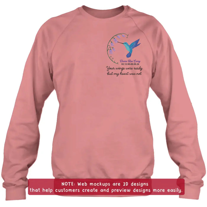 Custom Personalized Memorial Embroidered T-Shirt/ Sweater/ Hoodie - Memorial Gift Idea - Your Wings Were Ready But MY Heart Was Not