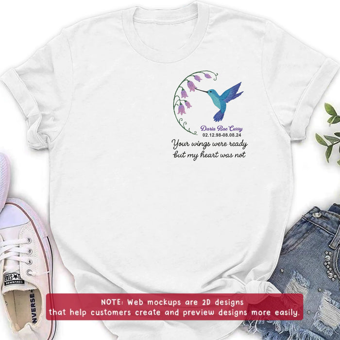 Custom Personalized Memorial Embroidered T-Shirt/ Sweater/ Hoodie - Memorial Gift Idea - Your Wings Were Ready But MY Heart Was Not