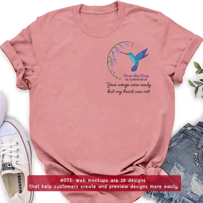 Custom Personalized Memorial Embroidered T-Shirt/ Sweater/ Hoodie - Memorial Gift Idea - Your Wings Were Ready But MY Heart Was Not