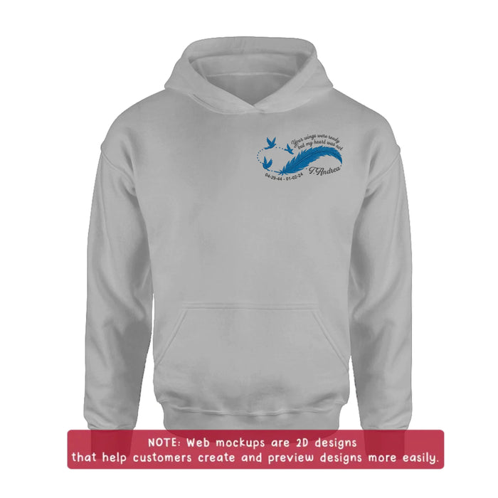 Custom Personalized Memorial Embroidered T-Shirt/ Sweater/ Hoodie - Memorial Gift Idea - Your Wings Were Ready But My Heart Was Not