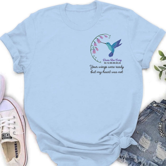 Custom Personalized Memorial Embroidered T-Shirt/ Sweater/ Hoodie - Memorial Gift Idea - Your Wings Were Ready But MY Heart Was Not