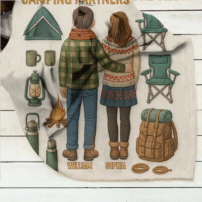 Personalized Toy Box Camping Couple Quilt/Fleece Throw Blanket - Gift Idea For Couple/Camping Lover - Husband And Wife Camping Partners For Life