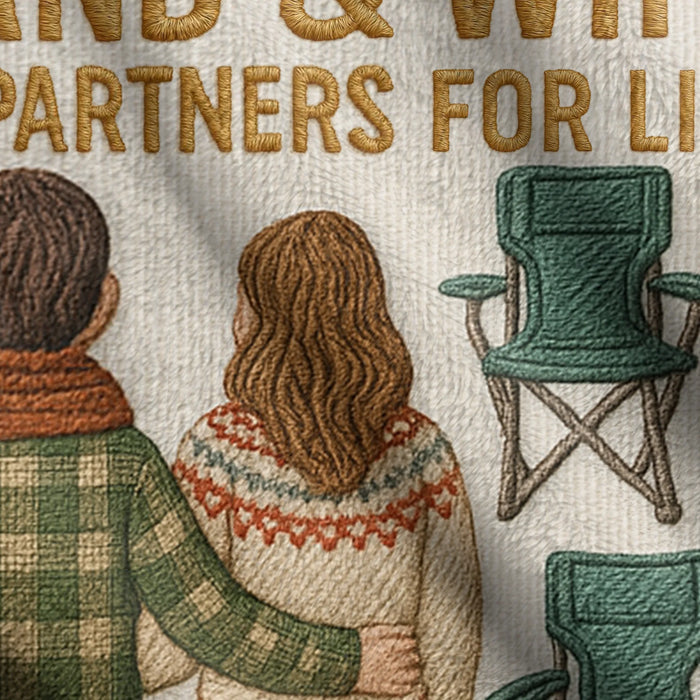Personalized Toy Box Camping Couple Quilt/Fleece Throw Blanket - Gift Idea For Couple/Camping Lover - Husband And Wife Camping Partners For Life