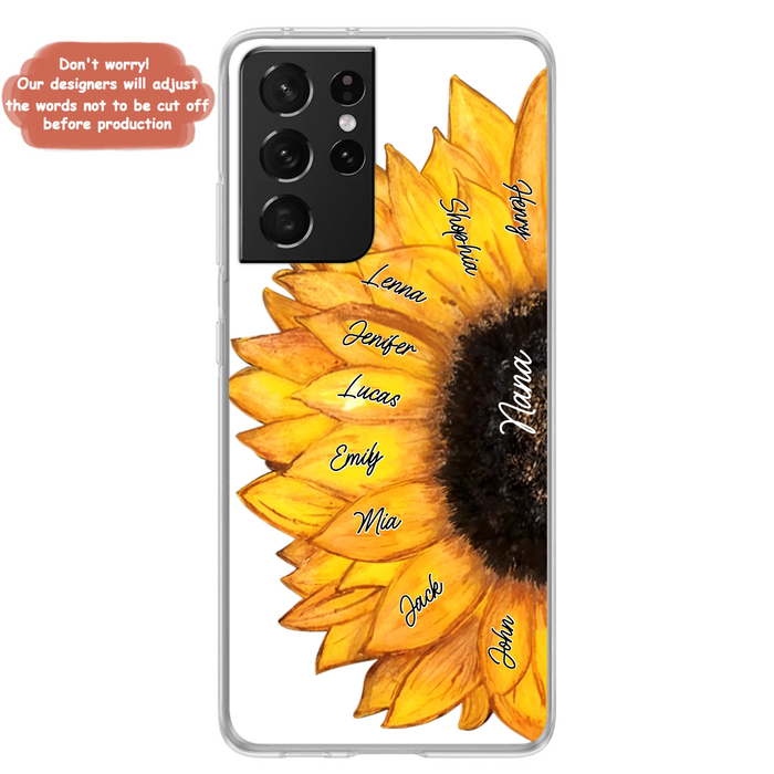 Personalized Sunflower Grandma Phone Case - Up to 9 Kids - Mother's Day Gift Idea for Mom/Grandma