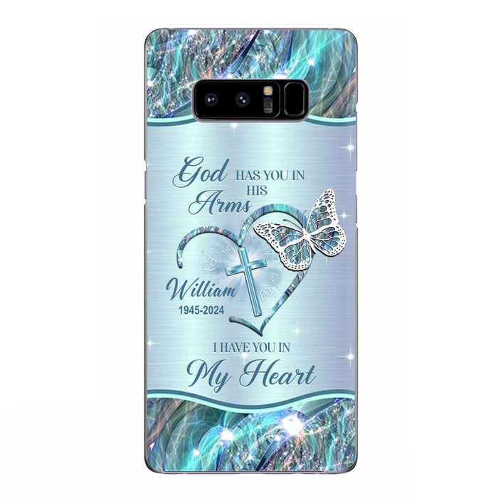 Custom Personalized Memorial Phone Case - Memorial Gift For Family Member - God Has You In His Arms I Have You In My Heart - Case For iPhone/ Samsung