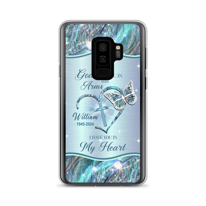 Custom Personalized Memorial Phone Case - Memorial Gift For Family Member - God Has You In His Arms I Have You In My Heart - Case For iPhone/ Samsung