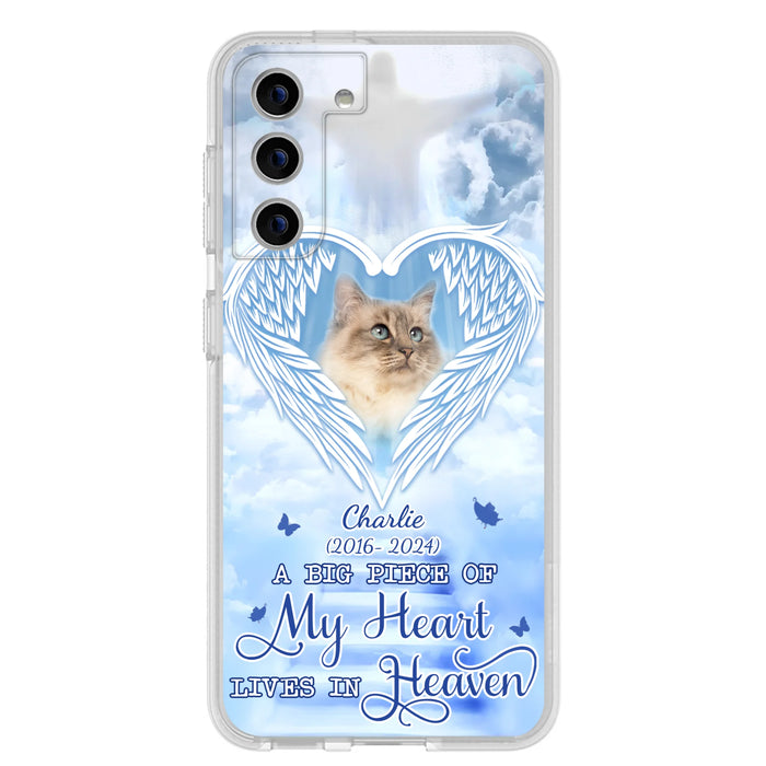 Custom Personalized Memorial Pet Phone Case - Upload Photo - Memorial Gift Idea For Pet Owner - A Big Piece Of My Heart Lives In Heaven - Case For iPhone/ Samsung