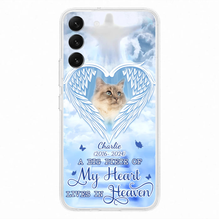 Custom Personalized Memorial Pet Phone Case - Upload Photo - Memorial Gift Idea For Pet Owner - A Big Piece Of My Heart Lives In Heaven - Case For iPhone/ Samsung