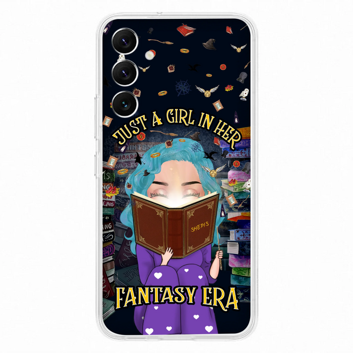 Custom Personalized Reading Book Phone Case - Gift Idea For Book Lovers - Just A Girl In Her Fantasy Era - Case For iPhone/ Samsung
