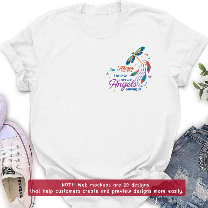 Personalized Memorial Embroidered T-Shirt/Sweater/Hoodie - Memorial Gift Idea - I Believe There Are Angels Among Us