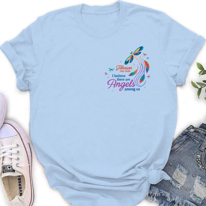Personalized Memorial Embroidered T-Shirt/Sweater/Hoodie - Memorial Gift Idea - I Believe There Are Angels Among Us