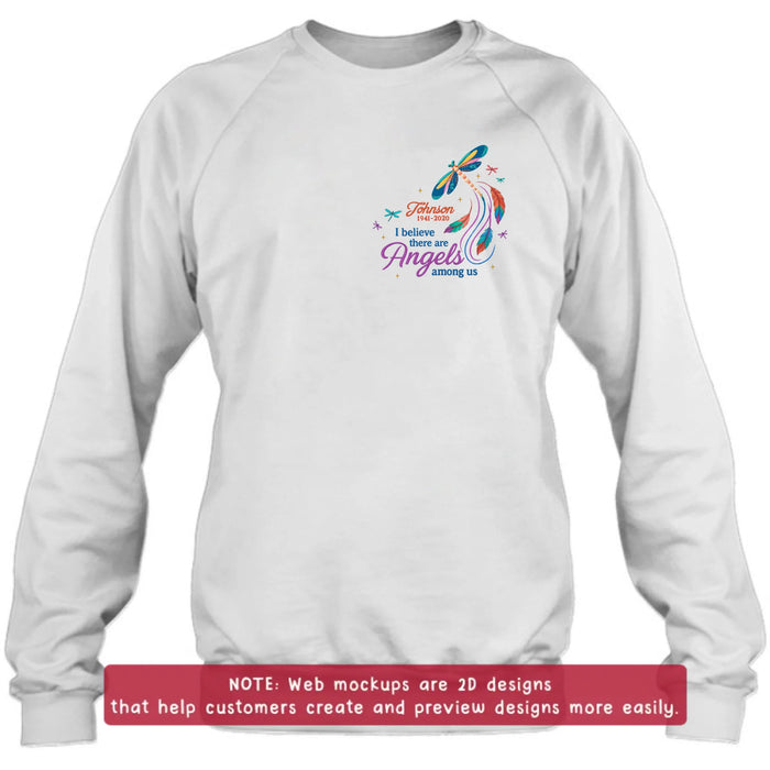 Personalized Memorial Embroidered T-Shirt/Sweater/Hoodie - Memorial Gift Idea - I Believe There Are Angels Among Us