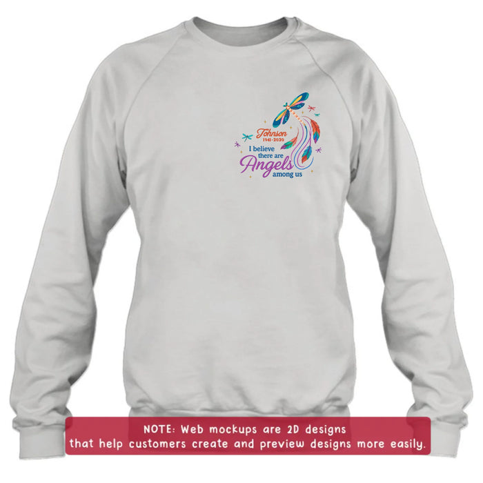 Personalized Memorial Embroidered T-Shirt/Sweater/Hoodie - Memorial Gift Idea - I Believe There Are Angels Among Us