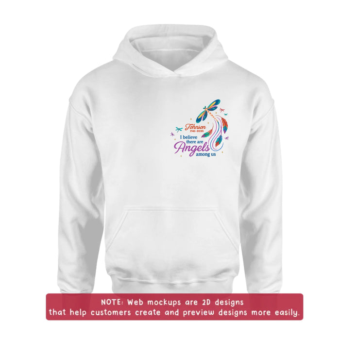 Personalized Memorial Embroidered T-Shirt/Sweater/Hoodie - Memorial Gift Idea - I Believe There Are Angels Among Us