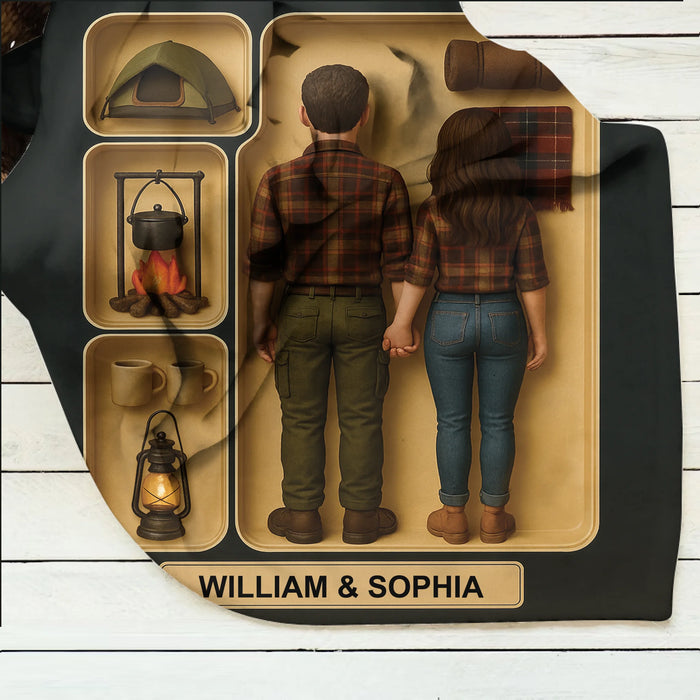 Personalized Camping Couple Toy Box Quilt/Fleece Throw Blanket - Gift Idea For Couple/Camping Lover - Happy Campers