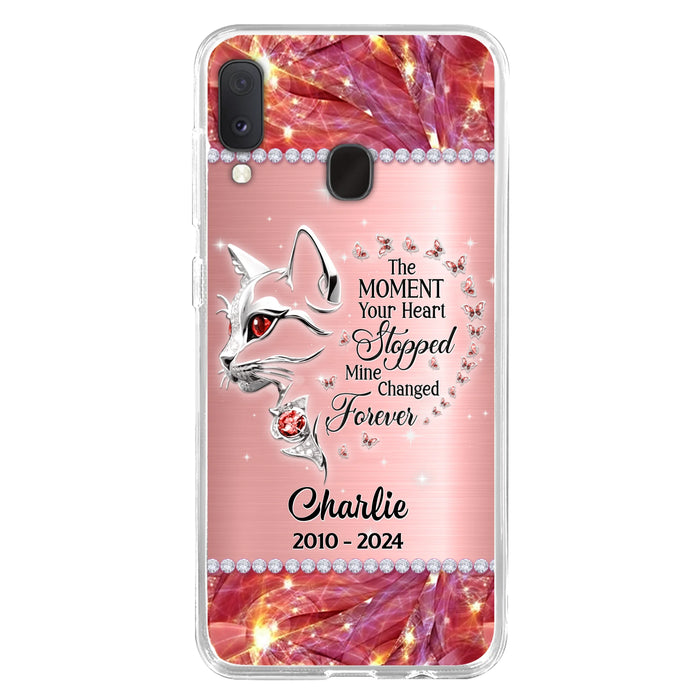 Custom Personalized Memorial Cat Phone Case - Memorial Gift For Cat Lover -  The Moment Your Heart Stopped Mine Changed Forever - Case For iPhone/ Samsung