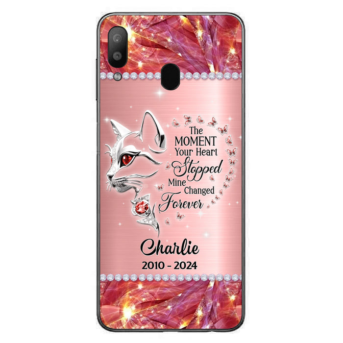 Custom Personalized Memorial Cat Phone Case - Memorial Gift For Cat Lover -  The Moment Your Heart Stopped Mine Changed Forever - Case For iPhone/ Samsung