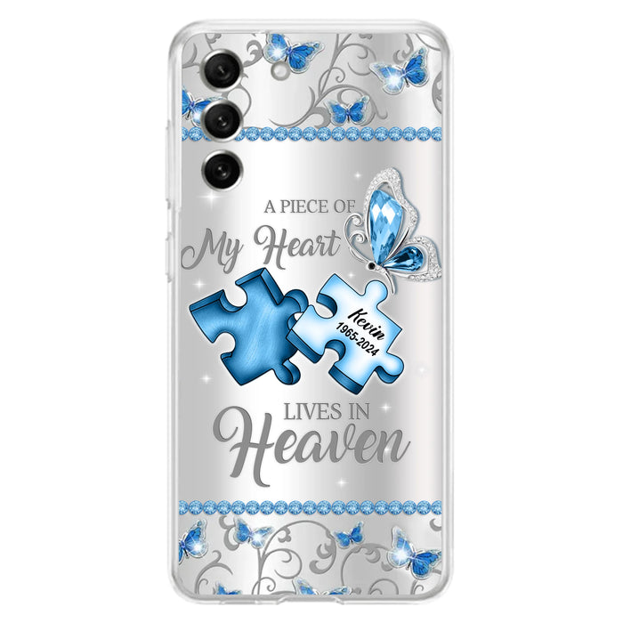 Custom Personalized Memorial Piece Phone Case - Memorial Gift For Family Member -  A Piece Of My Heart Lives In Heaven - Case for iPhone/Samsung