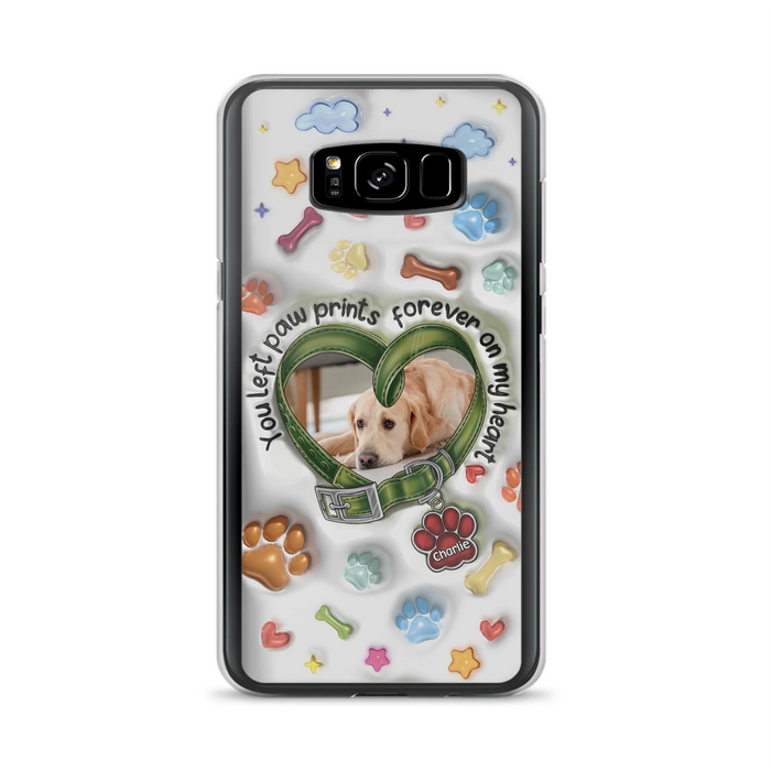 Custom Personalized Memorial Dog 3D Inflated Effect Phone Case - Upload Photo - Memorial Gift Idea - You Left Paw Prints Forever On My Heart - Case for iPhone/ Samsung
