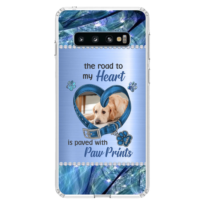 Custom Personalized Memorial Dog Collar Phone Case - Upload Photo - Memorial Gift Idea For Dog Owner - The Road To My Heart Is Paved With Paw Prints - Case for iPhone/ Samsung