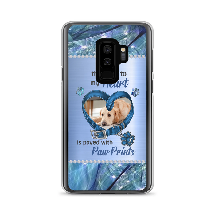 Custom Personalized Memorial Dog Collar Phone Case - Upload Photo - Memorial Gift Idea For Dog Owner - The Road To My Heart Is Paved With Paw Prints - Case for iPhone/ Samsung