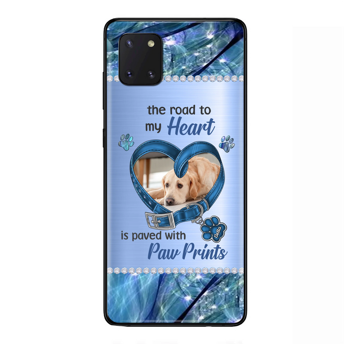 Custom Personalized Memorial Dog Collar Phone Case - Upload Photo - Memorial Gift Idea For Dog Owner - The Road To My Heart Is Paved With Paw Prints - Case for iPhone/ Samsung