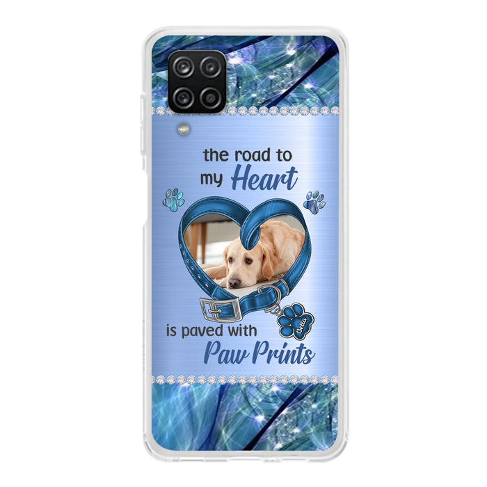Custom Personalized Memorial Dog Collar Phone Case - Upload Photo - Memorial Gift Idea For Dog Owner - The Road To My Heart Is Paved With Paw Prints - Case for iPhone/ Samsung