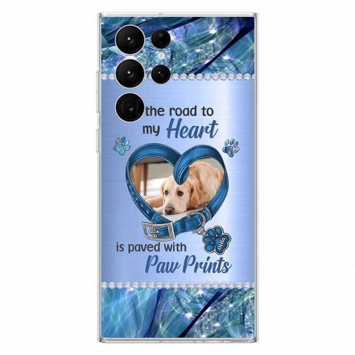 Custom Personalized Memorial Dog Collar Phone Case - Upload Photo - Memorial Gift Idea For Dog Owner - The Road To My Heart Is Paved With Paw Prints - Case for iPhone/ Samsung